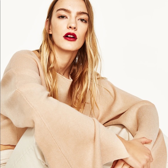 ZARA Cropped knit pale pink sweater size small - Picture 2 of 9